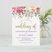 Invitation Mariage moderne floral d'aquarelle de l'or | (Debout devant)