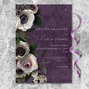 Invitation Mariage Moderne Floral Élégant Violet Prune