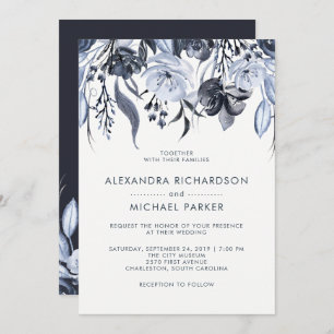 Invitation Mariage   moderne floral foncé d'aquarelle