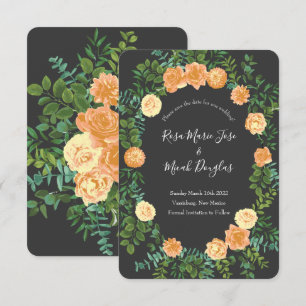 Invitation Mariage Moderne Floral Foncé Gris Pêche