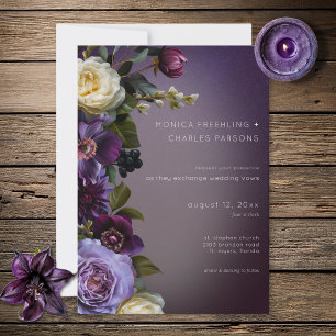 Invitation Mariage Moderne Floral Lavande Violet Sombre et My