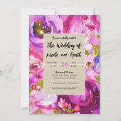 Invitation Mariage Moderne Floral Or Rose Violet Pastel (Devant)