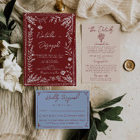 Mariage Moderne Floral Profond Rouge Bleu Élégant
