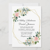 Invitation Mariage moderne Floral rose or géométrique  Pk (Devant)