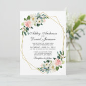 Invitation Mariage moderne Floral rose or géométrique  Pk (Debout devant)