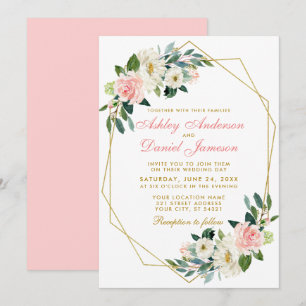 Invitation Mariage moderne Floral rose or géométrique Pk