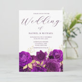 Invitation Mariage moderne floral violet et or (Debout devant)