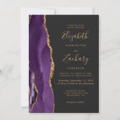 Invitation Mariage Moderne Foncé Violet Or Agate 5 Photos (Devant)