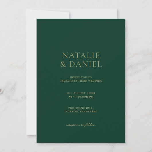 Invitation Mariage moderne Forest Green & Gold Chic (Devant)