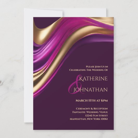 Invitation Mariage Moderne - Fuchsia Violet et Or - (Devant)