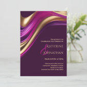 Invitation Mariage Moderne - Fuchsia Violet et Or - (Debout devant)