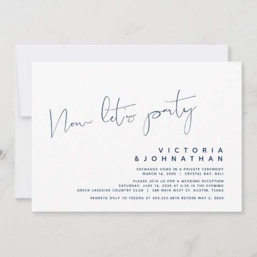 Invitation Mariage Moderne Fugue, Maintenant Faisons la Fête  (Devant)