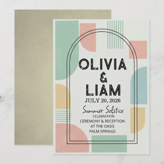 Invitation Mariage Moderne Géométrique de Milieu de Siècle à (Devant / Derrière)