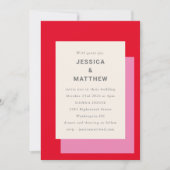 Invitation Mariage moderne géométrique Gras Rose Rouge élégan (Devant)
