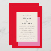 Invitation Mariage moderne géométrique Gras Rose Rouge élégan (Devant / Derrière)