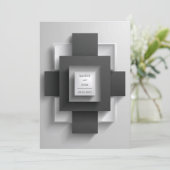 Invitation Mariage moderne géométrique noir et blanc (Debout devant)