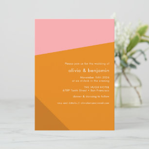 Invitation Mariage Moderne Géométrique Rose Orange Brûlé Gras