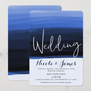 Invitation Mariage Moderne Glamour Aquarelle Bleu Océan