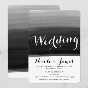 Invitation Mariage Moderne Glamour Aquarelle Noir Gris Blanc