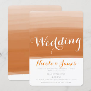 Invitation Mariage Moderne Glamour Aquarelle Orange Corail