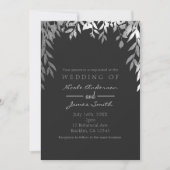 Invitation Mariage Moderne Glamour Feuilles Botaniques Argent (Devant)