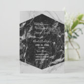 Invitation Mariage Moderne Glamour Noir Blanc & Argent Marbré (Debout devant)