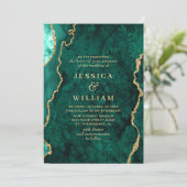 Invitation Mariage moderne Golden Green Marble Agate (Debout devant)