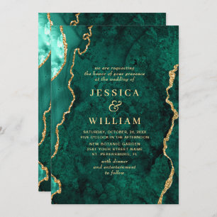 Invitation Mariage moderne Golden Green Marble Agate