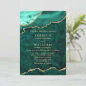 Invitation Mariage moderne Golden Green Marble Agate (Debout devant)
