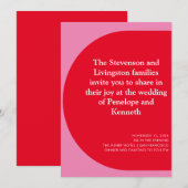 Invitation Mariage moderne Gras géométrique Joué Rouge Rose (Devant / Derrière)
