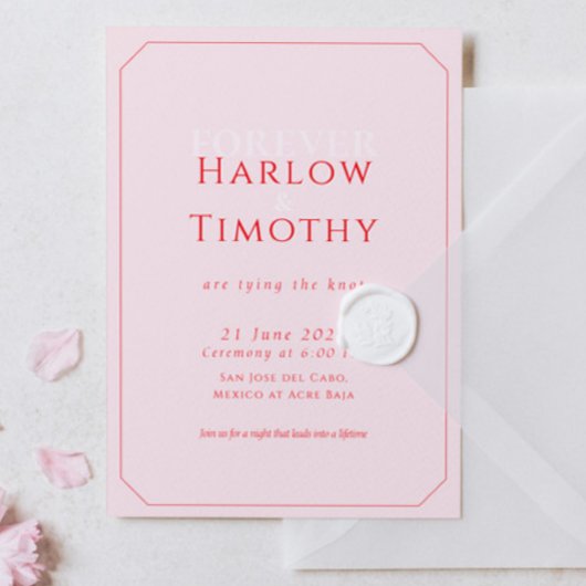 Invitation Mariage Moderne Gras Rose Rouge Script