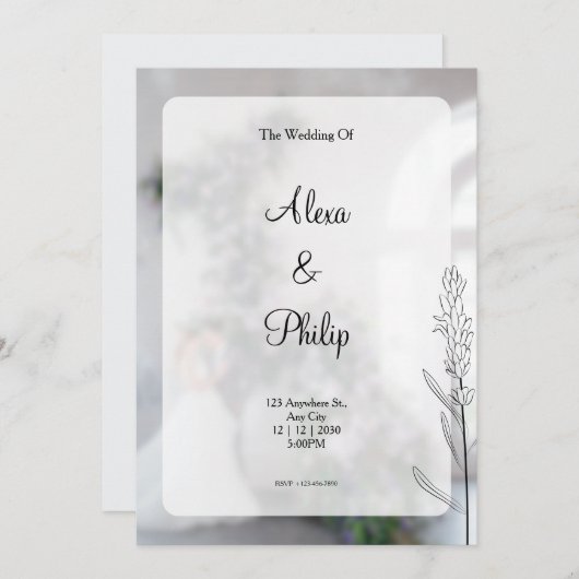 Invitation Mariage moderne gris (Devant / Derrière)