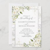 Invitation Mariage moderne gris clair blanc floral or marbre  (Devant)