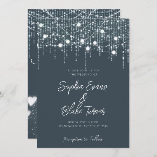 Invitation Mariage moderne gris foncé et blanc (Devant / Derrière)