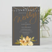 Invitation Mariage moderne gris, jaune et cuivre (Debout devant)