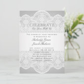 Invitation mariage moderne gris perle blanc dentelle vintage (Debout devant)