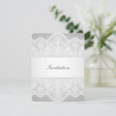 Invitation mariage moderne gris perle blanc dentelle vintage (Debout devant)