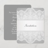 Invitation mariage moderne gris perle blanc dentelle vintage (Devant / Derrière)