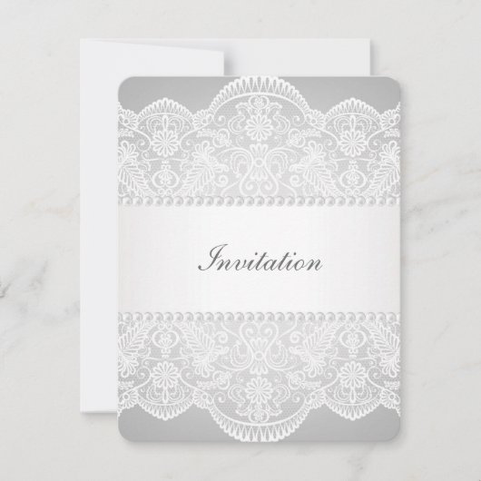 Invitation mariage moderne gris perle blanc dentelle vintage (Devant)
