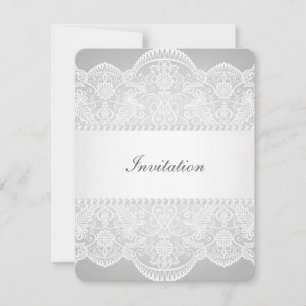 Invitation mariage moderne gris perle blanc dentelle vintage