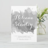 Invitation Mariage moderne gris splash d'aquarelle en hiver (Debout devant)