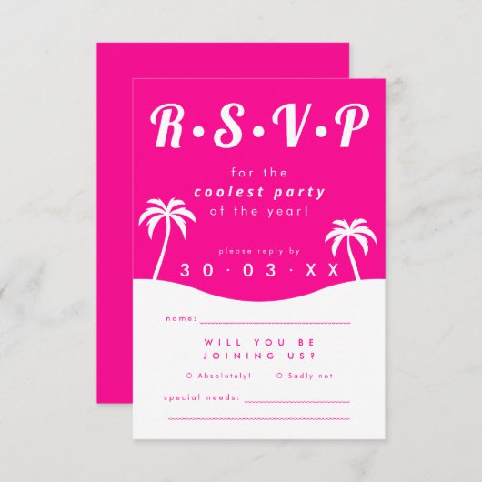 Invitation Mariage moderne Hot Pink Beach RSVP (Devant / Derrière)