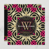 Invitation Mariage moderne Hot Pink Black Gold (Devant / Derrière)