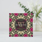 Invitation Mariage moderne Hot Pink Black Gold (Debout devant)