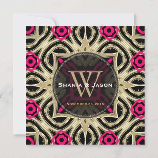 Invitation Mariage moderne Hot Pink Black Gold (Devant)