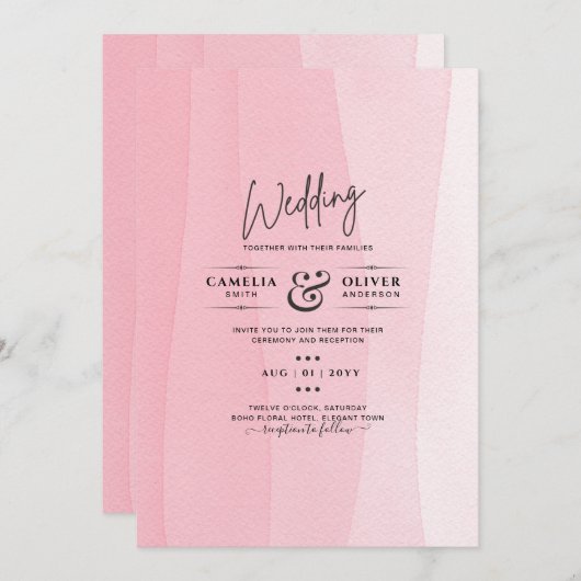 Invitation Mariage moderne Iced Pink Ombre Invite (Devant / Derrière)