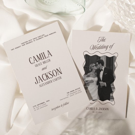 Invitation Mariage Moderne Ivoire et Marron