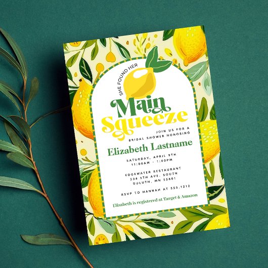 Invitation Mariage Moderne Jaune Citron Main Squeeze Shower d