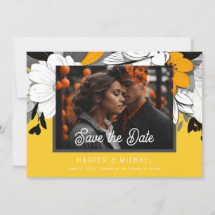 Invitation Mariage moderne jaune floral photo enregistrer la