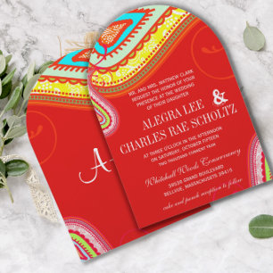 Invitation Mariage moderne jaune orange aqua menthe rouge pai